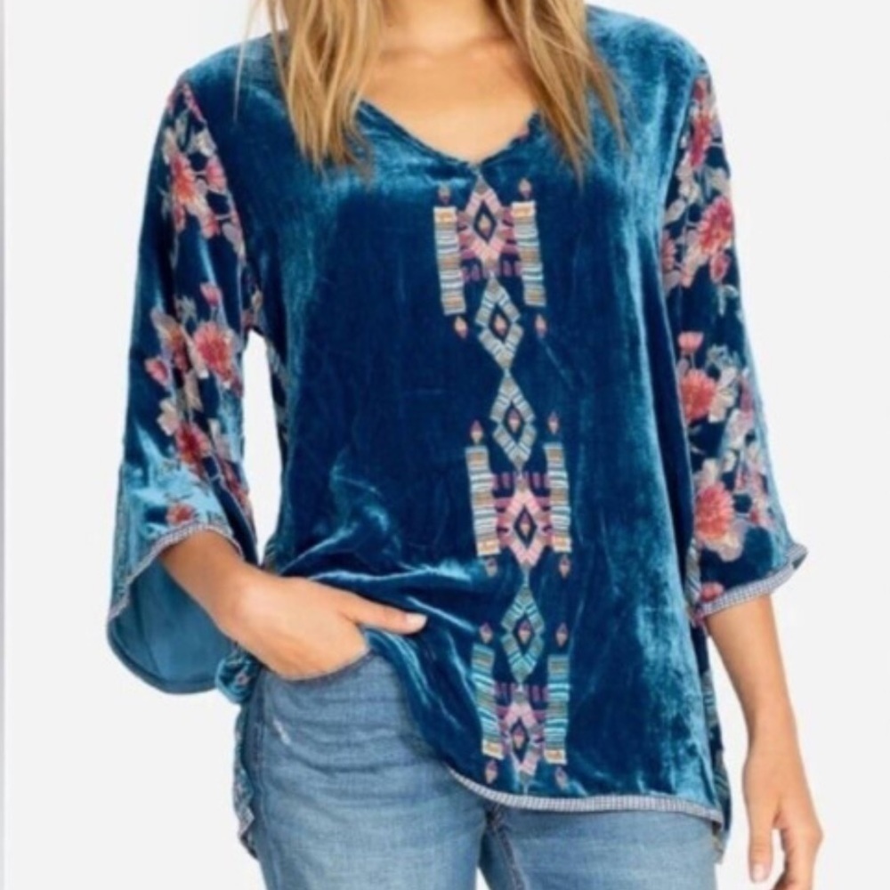 Johnny Was Fabiana Aztec silk velvet Burnout tunic NWT - Picture 6 of 13